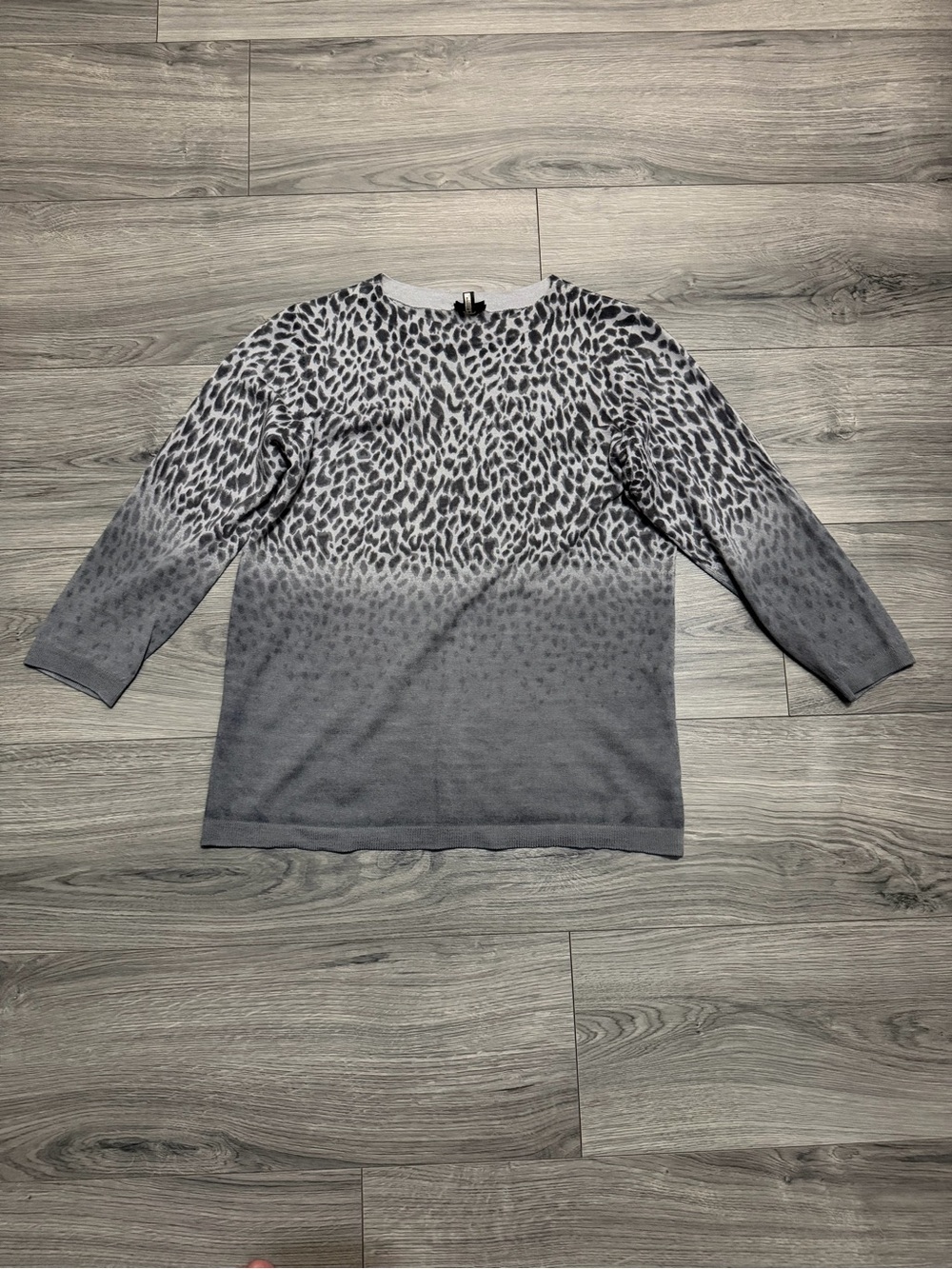 Talbots Merino Wool Knit Top 3/4 Sleeve Leopard Print Ombre